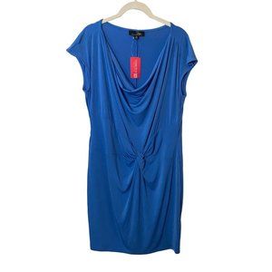 New Suzanne Betro Royal Blue Ruched‎ draped neck dress Sz 2X